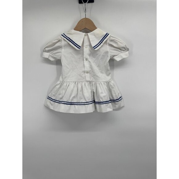 VTG Baby 24M Boutique Sailor Dress Navy Bucket Purse Button Back Nautical Sweet - Picture 2 of 14
